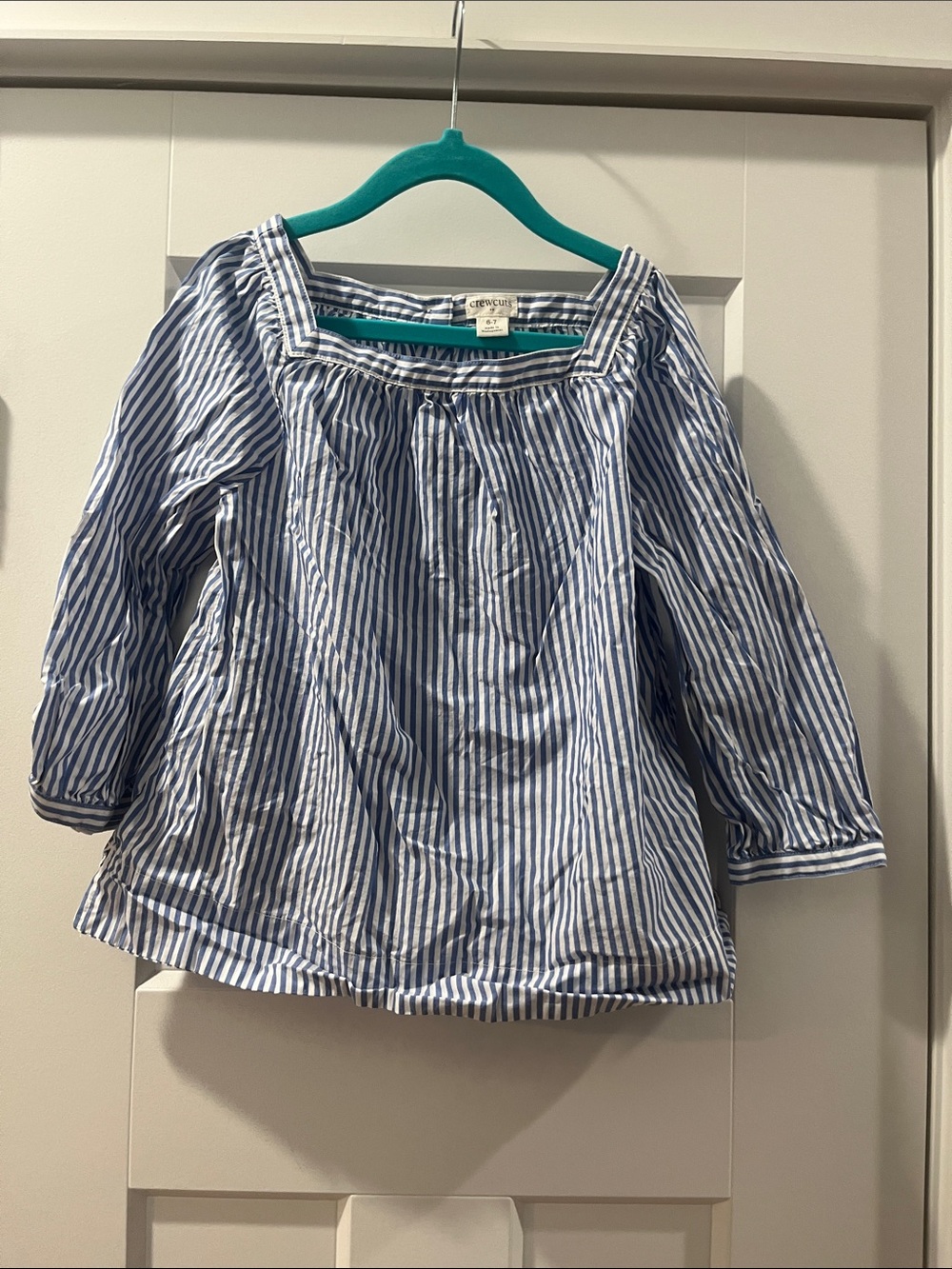 Crewcuts Girls' Blue & White Striped Square-Neck Top Size 6-7 Classic Preppy